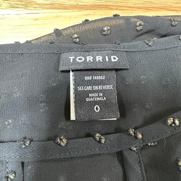 Torrid Black & Gold Foil Textured Dot Chiffon Bell Sleeve Sheer Top Size 0X - Picture 7 of 10